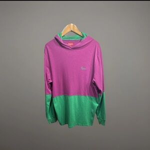 VTG Supreme Purple Green two Colorblock Hoodie Men XL Embroidered Logo Pullover